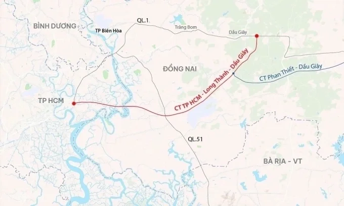 Hướng tuyến cao tốc TP HCM - Long Thành - Dầu Giây. Đồ họa: Khánh Hoàng