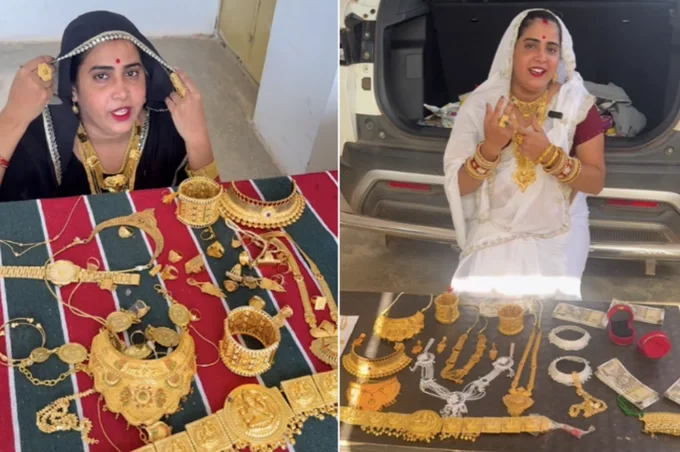 Rachna Gurjar và chồng ở huyện Shivpuri, bang Madhya Pradesh Ấn Độ thường xuyên đăng các video khoe sự giàu có lên trang cá nhân. Ảnh: Indianexpress