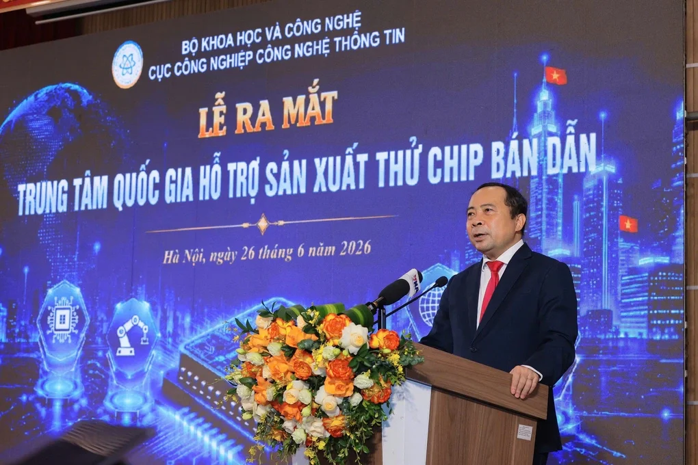 Bộ trưởng Khoa học và Công nghệ Vũ Hải Quân phát biểu tại lễ ra mắt sáng ngày 26/6. Ảnh: MOST
